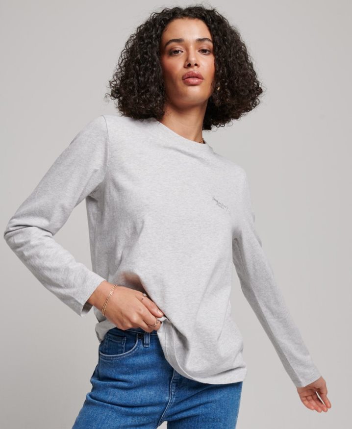 Superdry Organic Cotton Vintage Logo Long Sleeve Top Light Grey Women