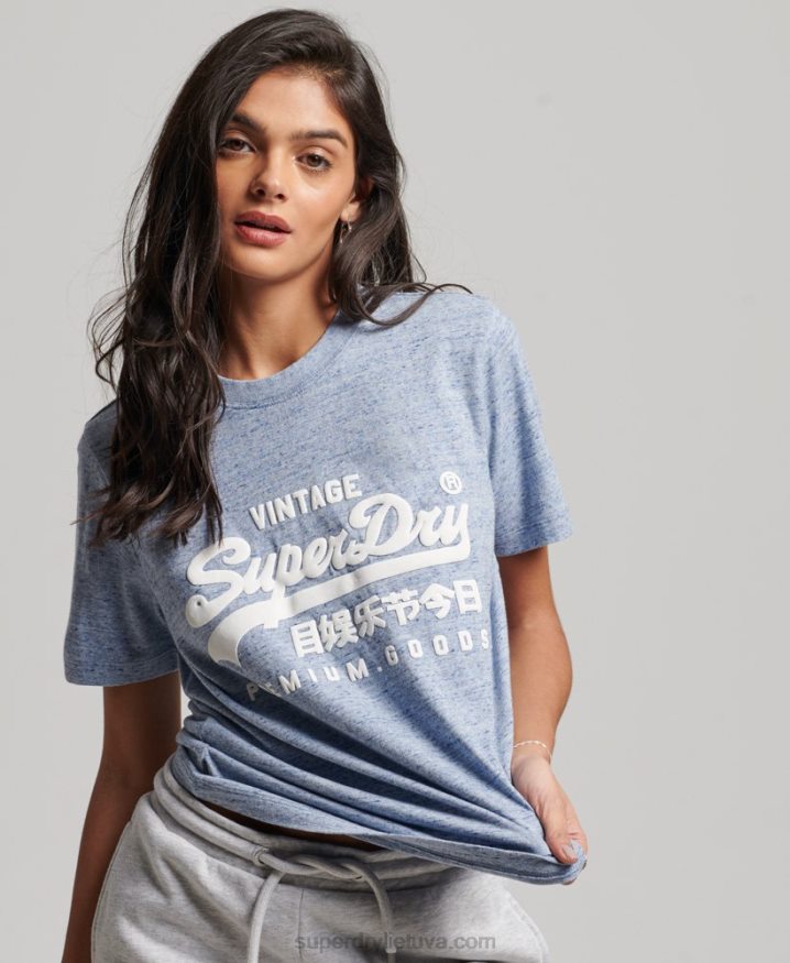 Superdry Organic Cotton Vintage Logo Scripted Coll T-Shirt Blue Women