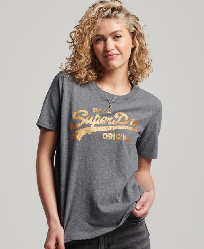 Superdry Organic Cotton Vintage Logo Scripted Coll T-Shirt Grey Women