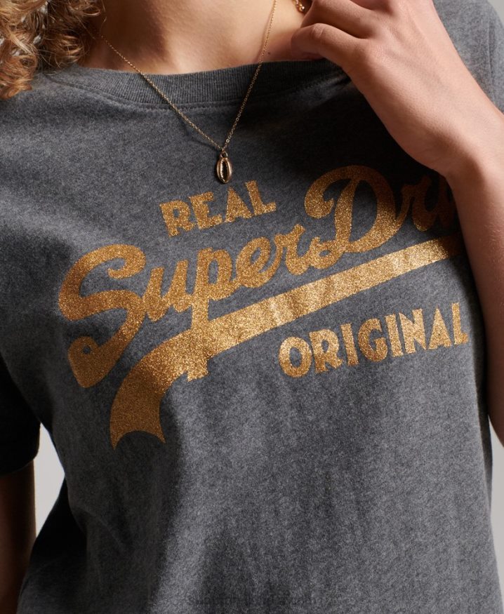 Superdry Organic Cotton Vintage Logo Scripted Coll T-Shirt Grey Women