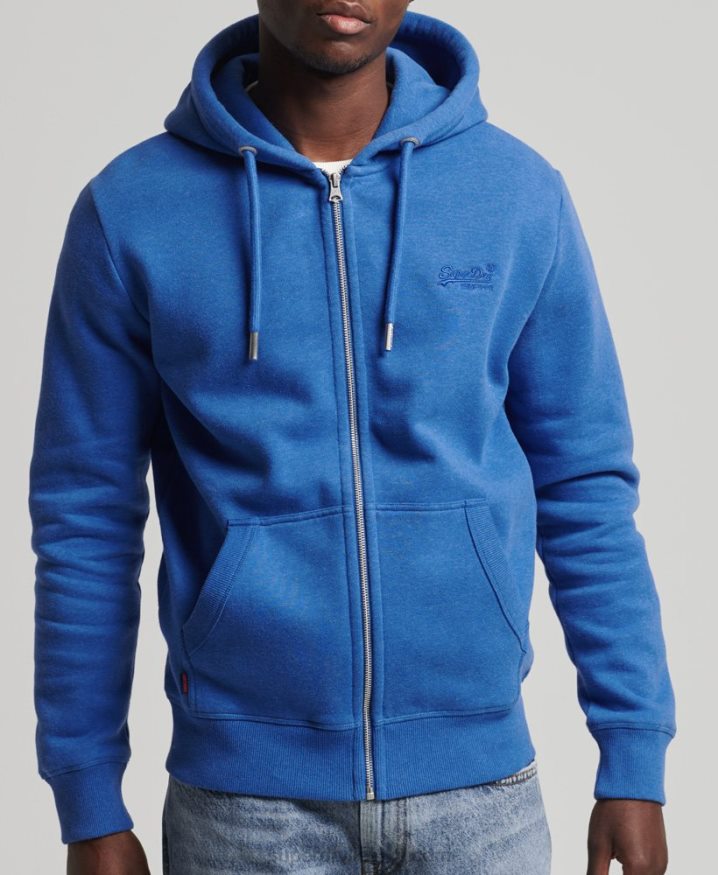 Superdry Organic Cotton Vintage Logo Zip Hoodie Blue Men