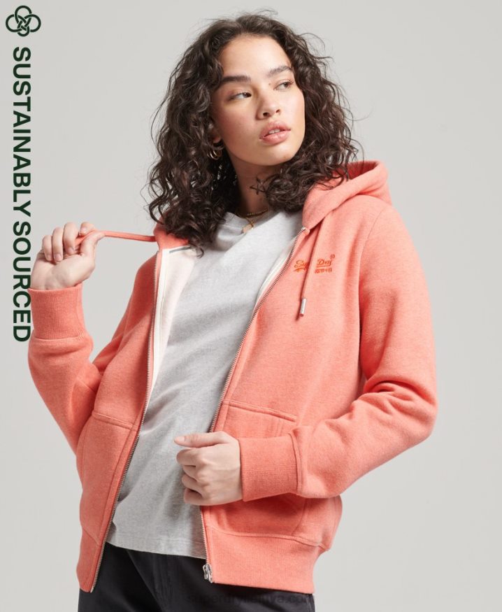 Superdry Organic Cotton Vintage Logo Zip Hoodie Coral Women