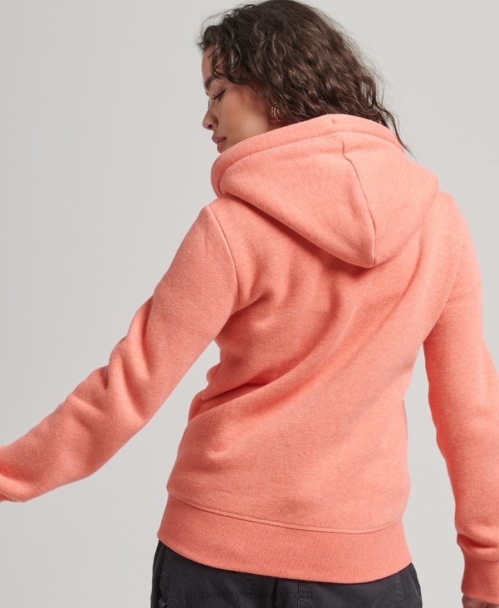 Superdry Organic Cotton Vintage Logo Zip Hoodie Coral Women