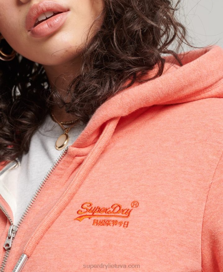 Superdry Organic Cotton Vintage Logo Zip Hoodie Coral Women