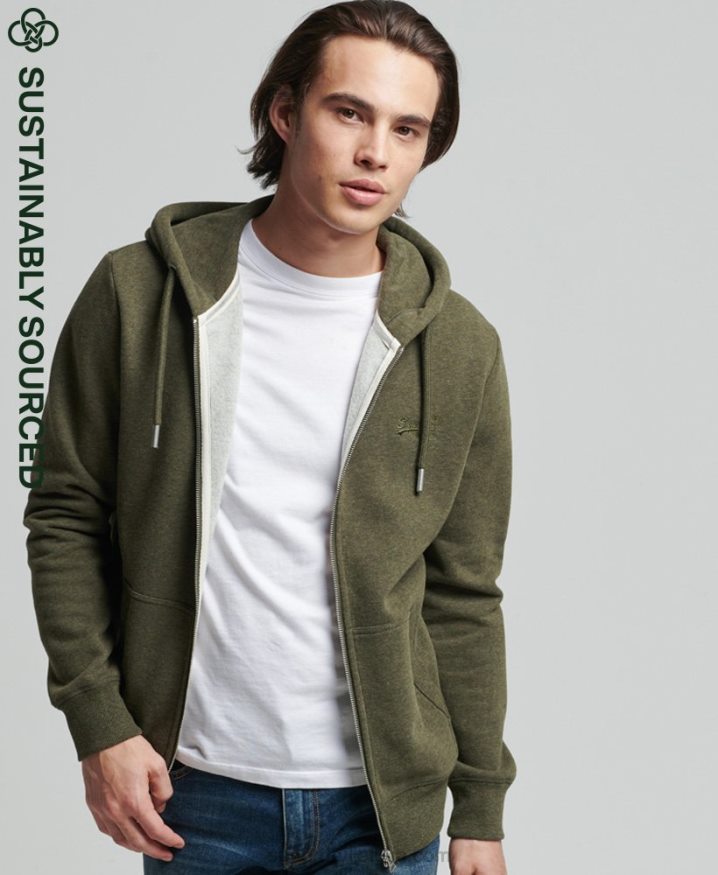 Superdry Organic Cotton Vintage Logo Zip Hoodie Khaki Men