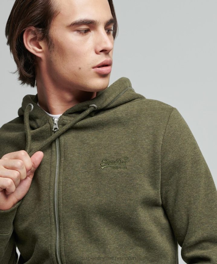 Superdry Organic Cotton Vintage Logo Zip Hoodie Khaki Men