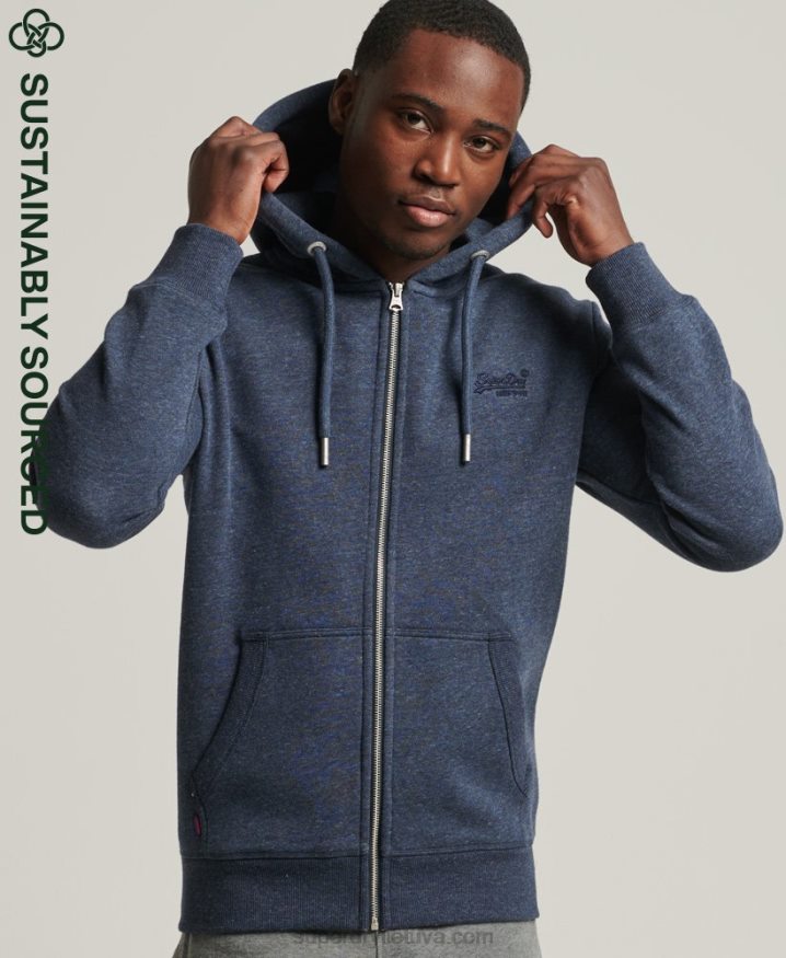 Superdry Organic Cotton Vintage Logo Zip Hoodie Navy Men