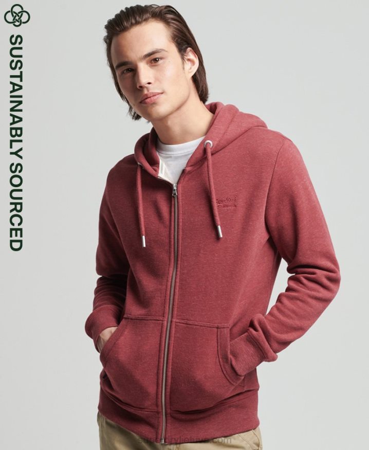 Superdry Organic Cotton Vintage Logo Zip Hoodie Red Men