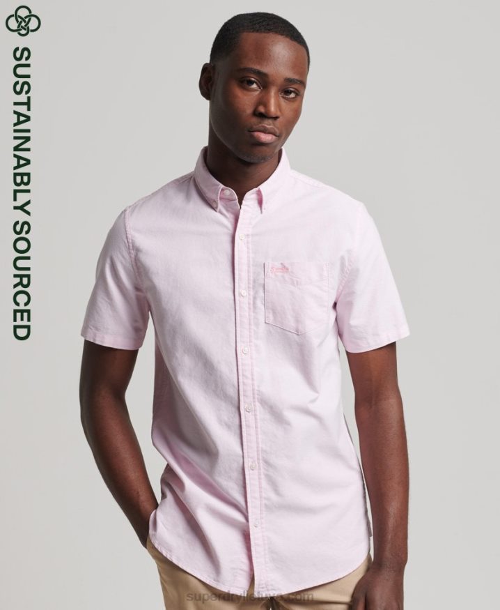 Superdry Organic Cotton Vintage Oxford Short Sleeve Shirt Pink Men