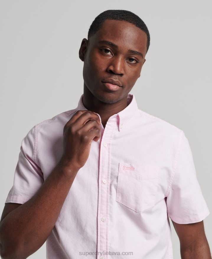 Superdry Organic Cotton Vintage Oxford Short Sleeve Shirt Pink Men