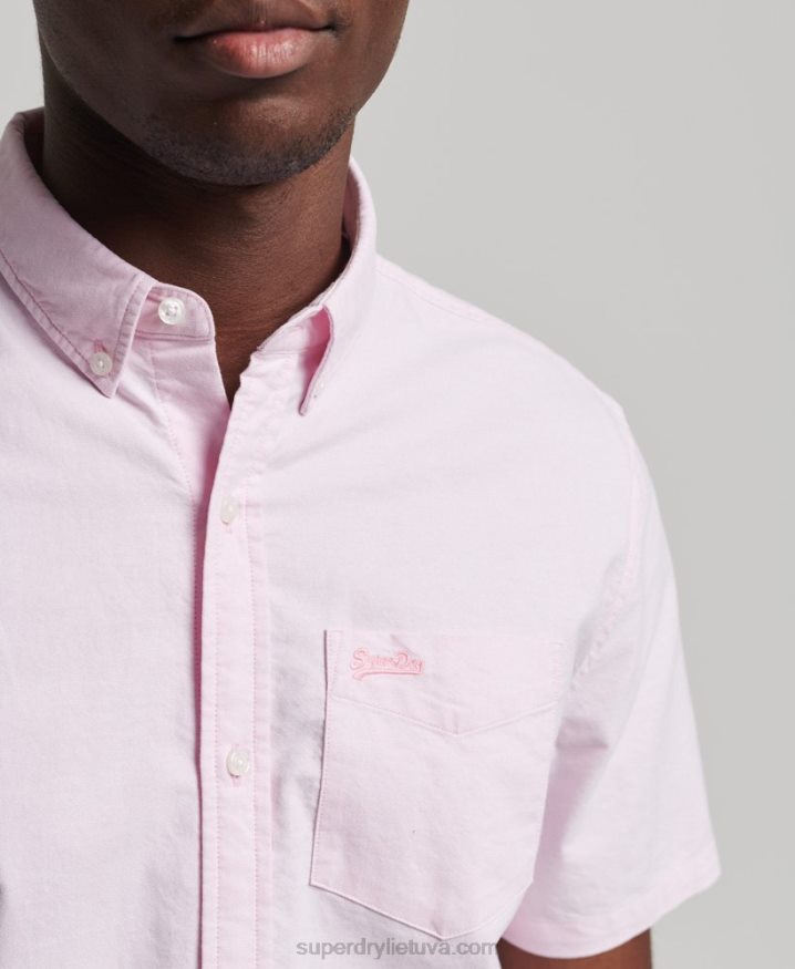 Superdry Organic Cotton Vintage Oxford Short Sleeve Shirt Pink Men