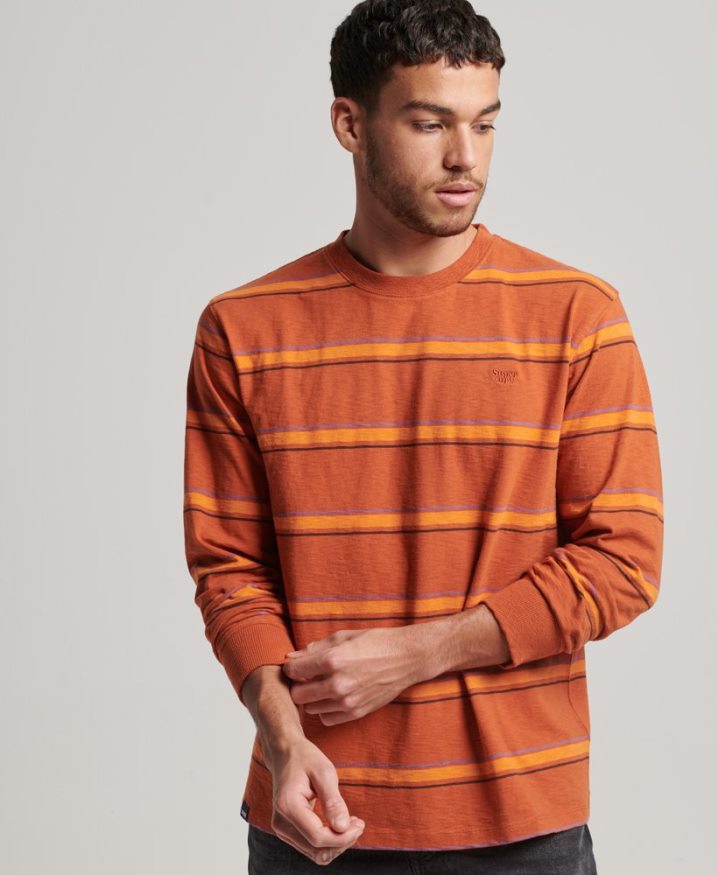 Superdry Organic Cotton Vintage Textured Stripe Top Brown Men