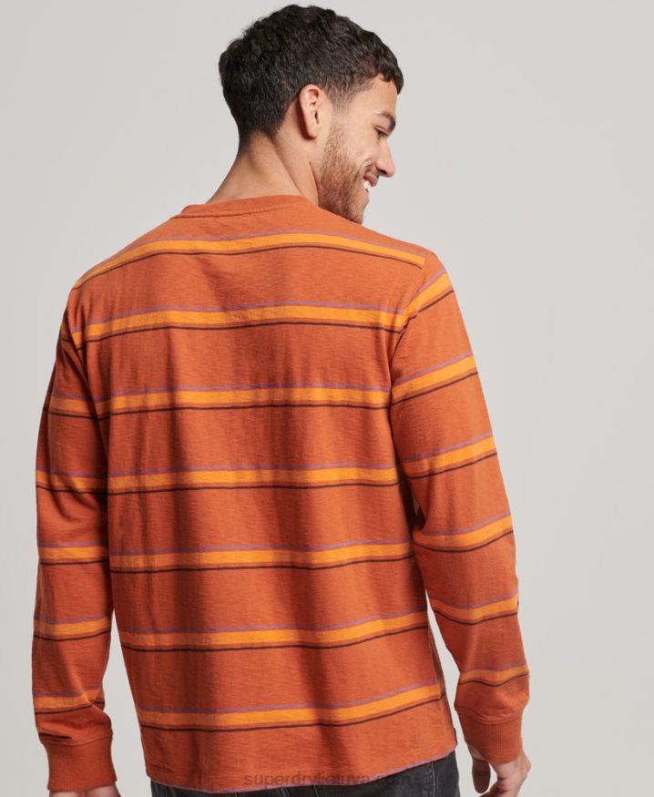 Superdry Organic Cotton Vintage Textured Stripe Top Brown Men