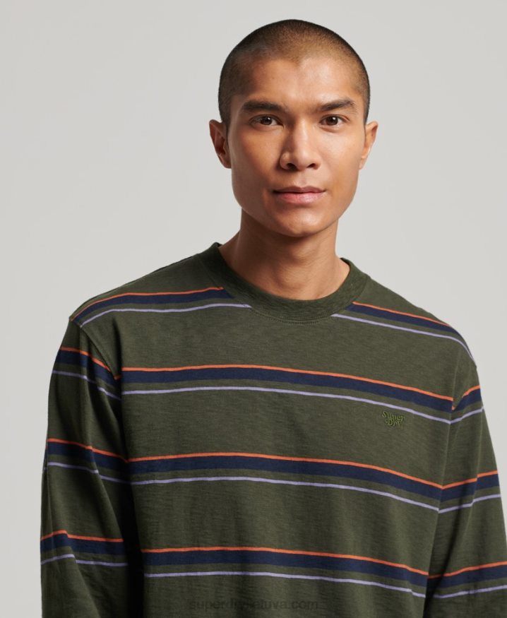 Superdry Organic Cotton Vintage Textured Stripe Top Green Men