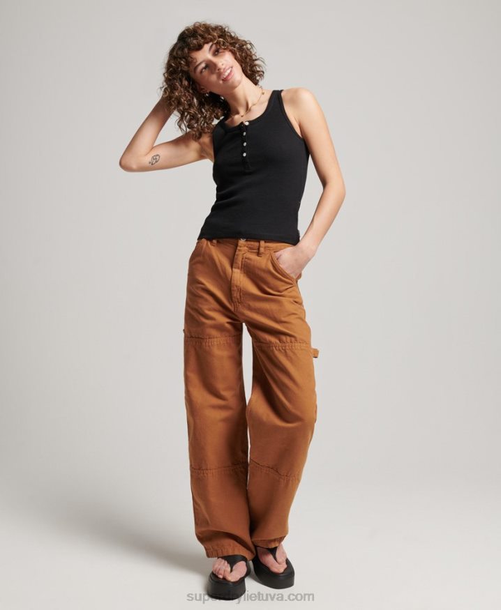 Superdry Organic Cotton Vintage Wide Carpenter Pants Brown Women