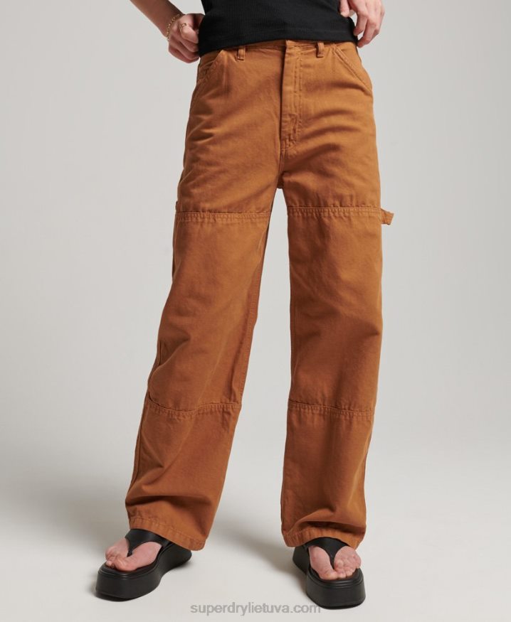 Superdry Organic Cotton Vintage Wide Carpenter Pants Brown Women