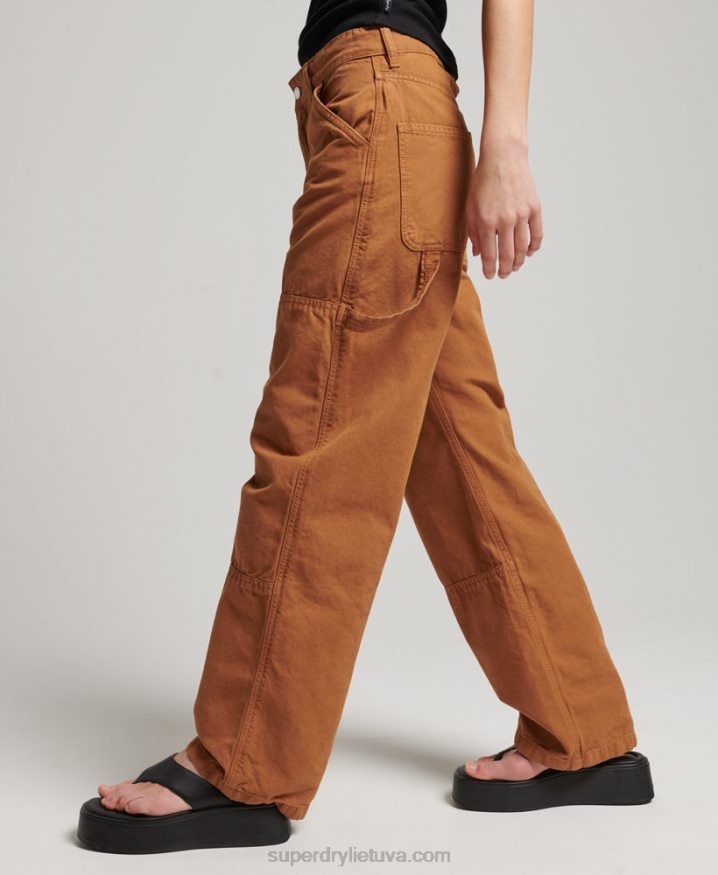 Superdry Organic Cotton Vintage Wide Carpenter Pants Brown Women