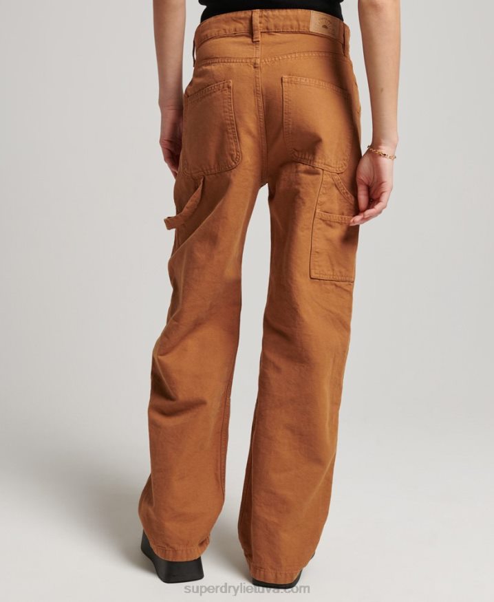 Superdry Organic Cotton Vintage Wide Carpenter Pants Brown Women