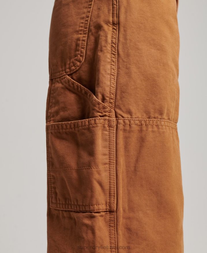 Superdry Organic Cotton Vintage Wide Carpenter Pants Brown Women