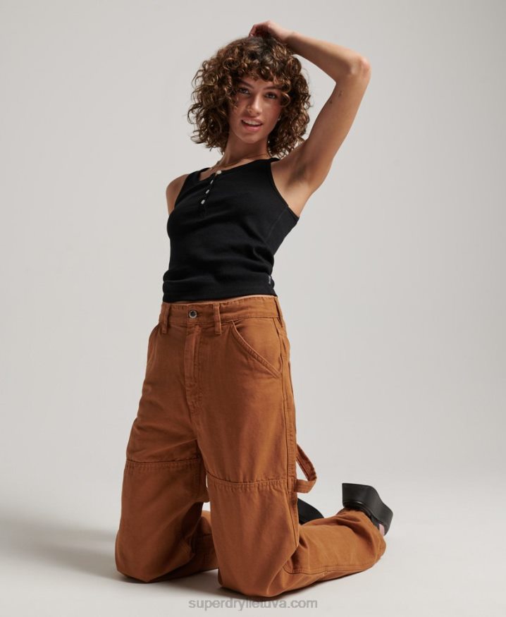 Superdry Organic Cotton Vintage Wide Carpenter Pants Brown Women