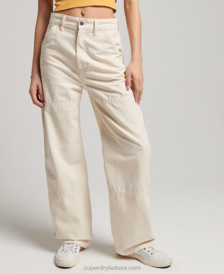 Superdry Organic Cotton Vintage Wide Carpenter Pants Cream Women