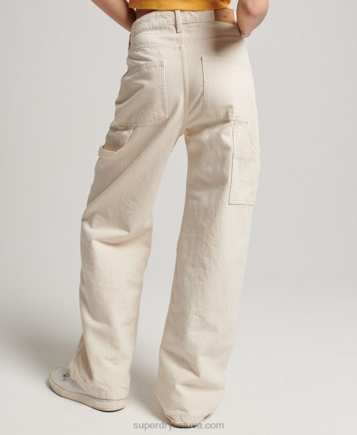 Superdry Organic Cotton Vintage Wide Carpenter Pants Cream Women