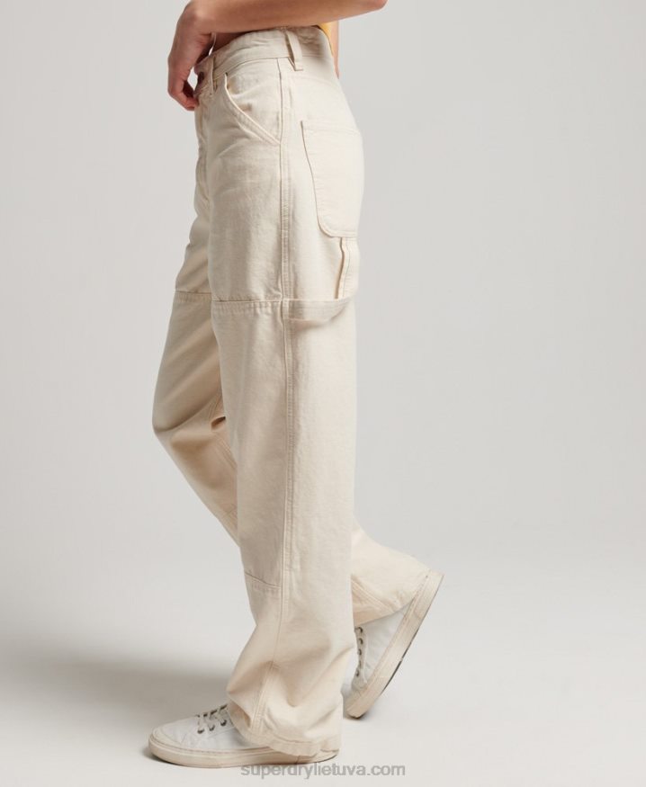 Superdry Organic Cotton Vintage Wide Carpenter Pants Cream Women