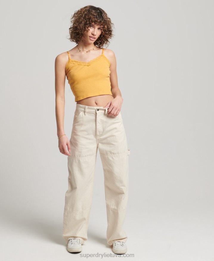 Superdry Organic Cotton Vintage Wide Carpenter Pants Cream Women