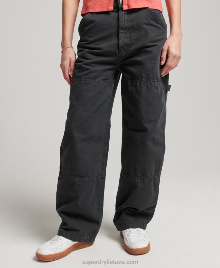 Superdry Organic Cotton Vintage Wide Carpenter Pants Dark Grey Women