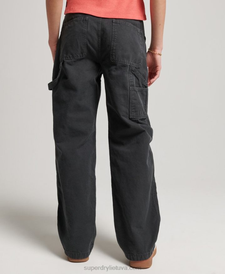 Superdry Organic Cotton Vintage Wide Carpenter Pants Dark Grey Women