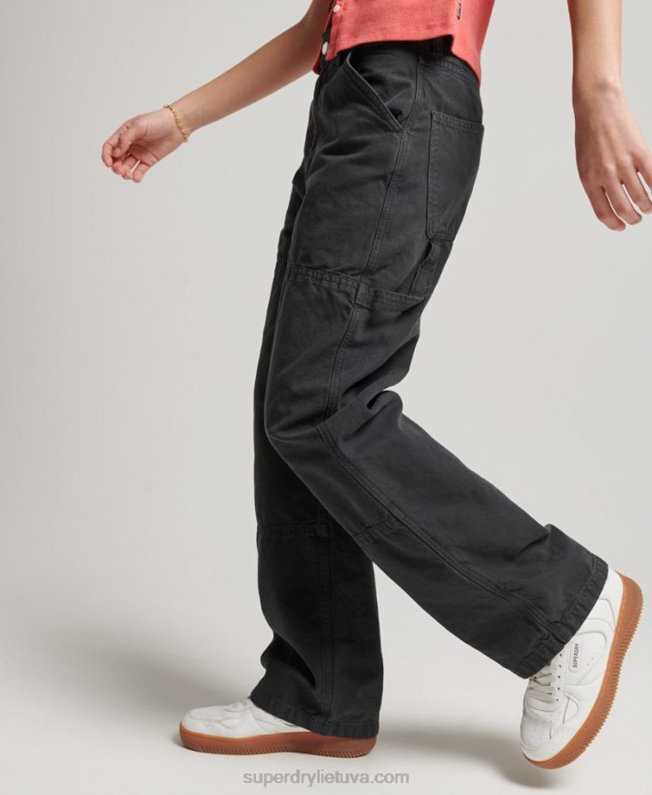 Superdry Organic Cotton Vintage Wide Carpenter Pants Dark Grey Women