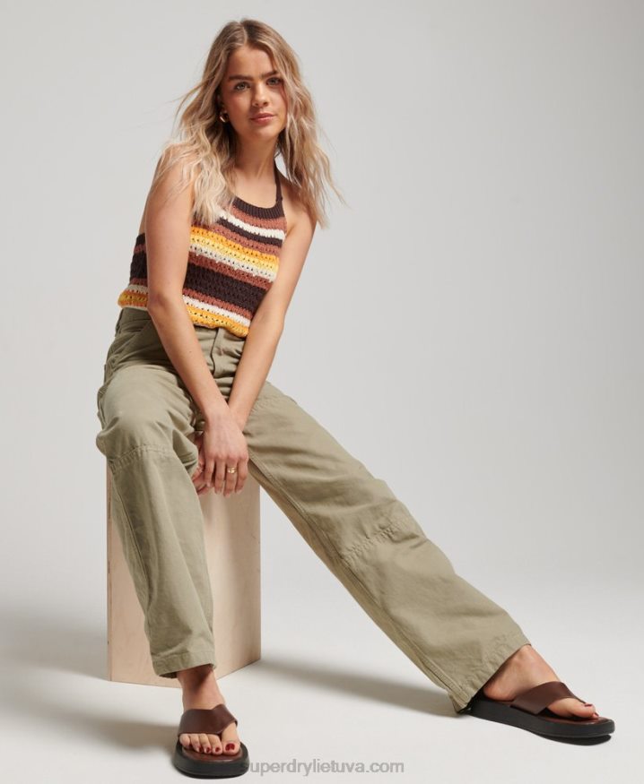 Superdry Organic Cotton Vintage Wide Carpenter Pants Green Women