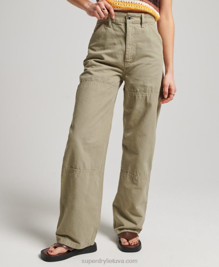 Superdry Organic Cotton Vintage Wide Carpenter Pants Green Women