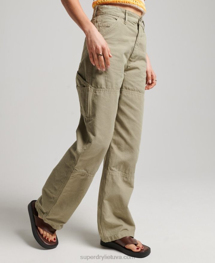 Superdry Organic Cotton Vintage Wide Carpenter Pants Green Women