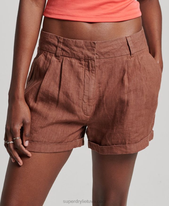 Superdry Overdyed Linen Shorts Brown Women