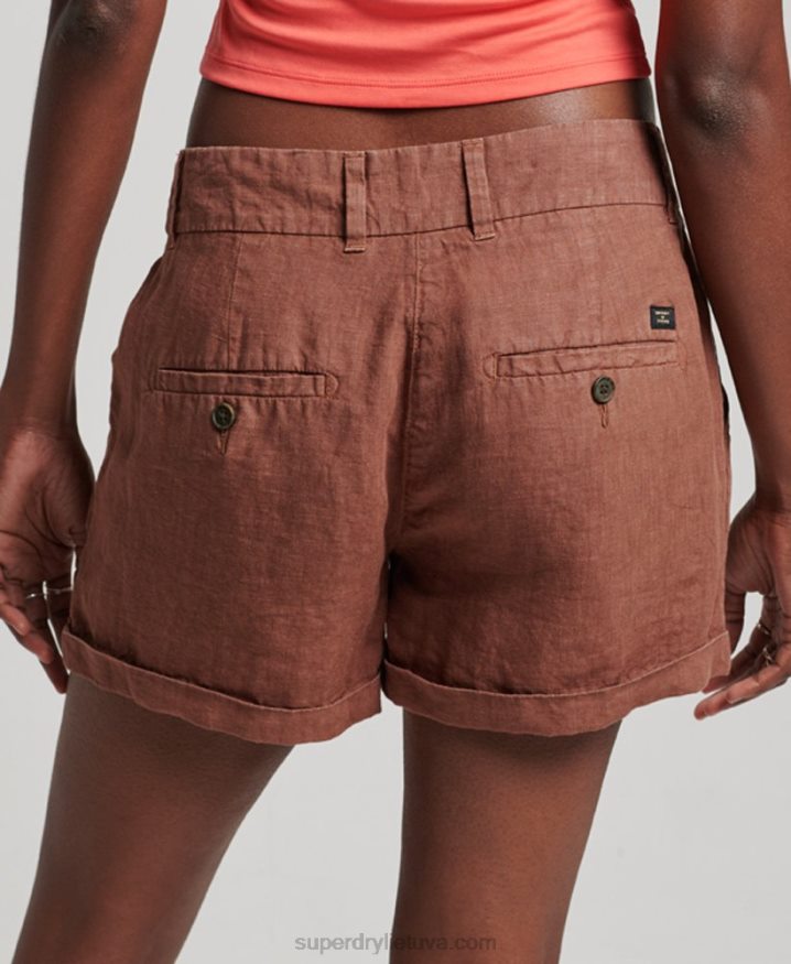 Superdry Overdyed Linen Shorts Brown Women