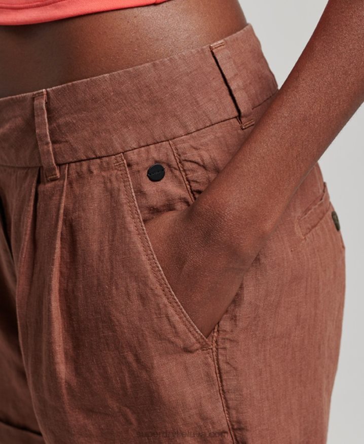 Superdry Overdyed Linen Shorts Brown Women