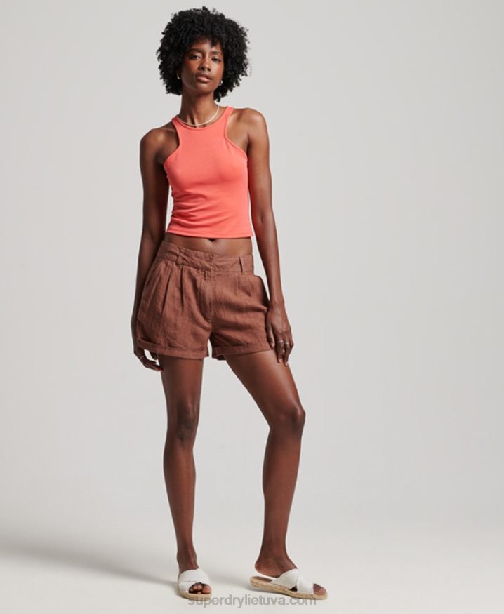 Superdry Overdyed Linen Shorts Brown Women