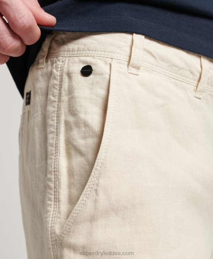 Superdry Overdyed Linen Shorts Cream Men