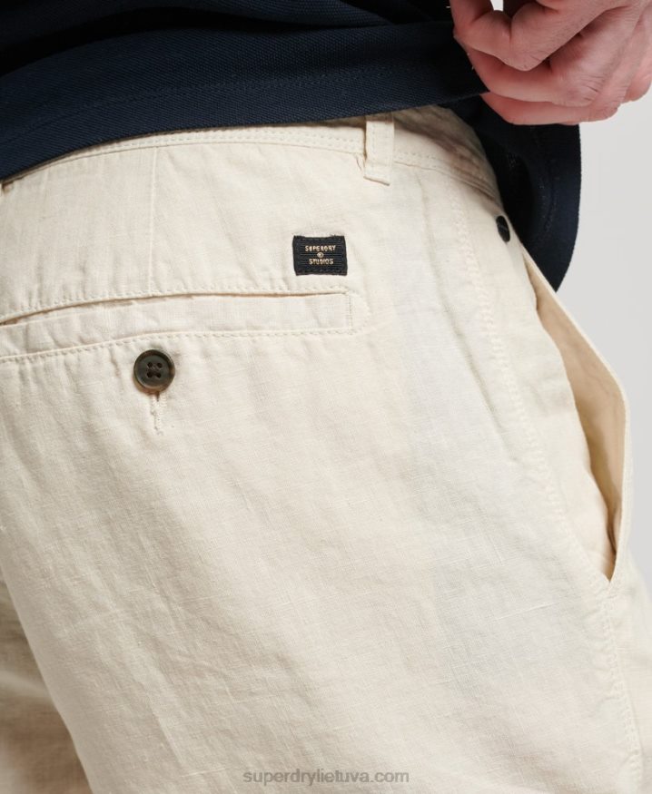 Superdry Overdyed Linen Shorts Cream Men