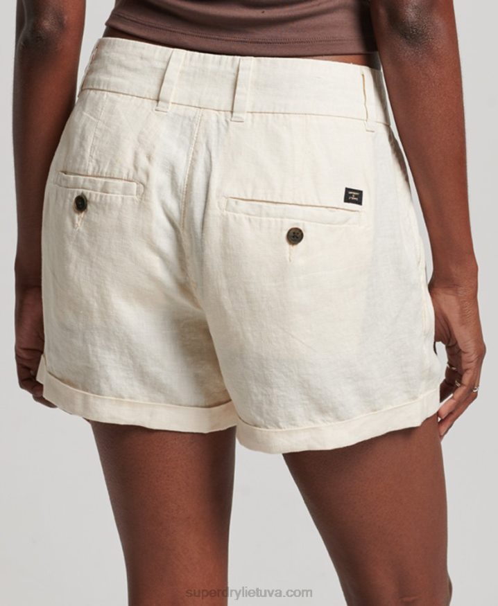 Superdry Overdyed Linen Shorts Cream Women