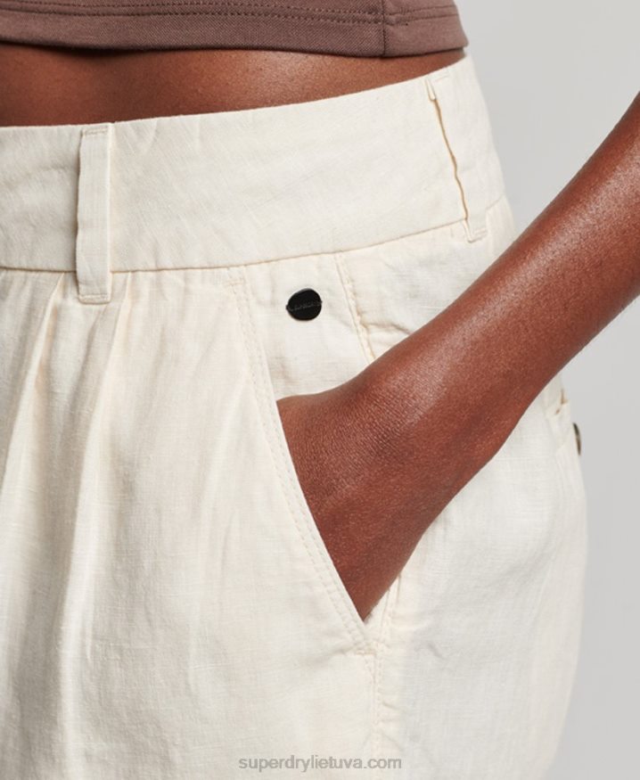 Superdry Overdyed Linen Shorts Cream Women