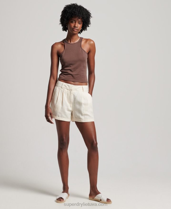 Superdry Overdyed Linen Shorts Cream Women