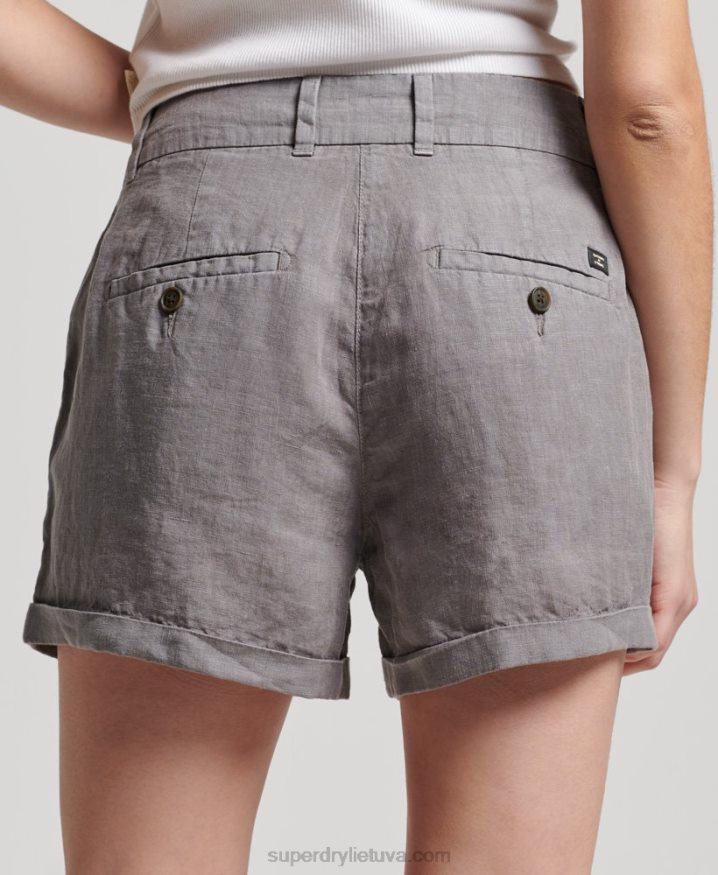 Superdry Overdyed Linen Shorts Grey Women