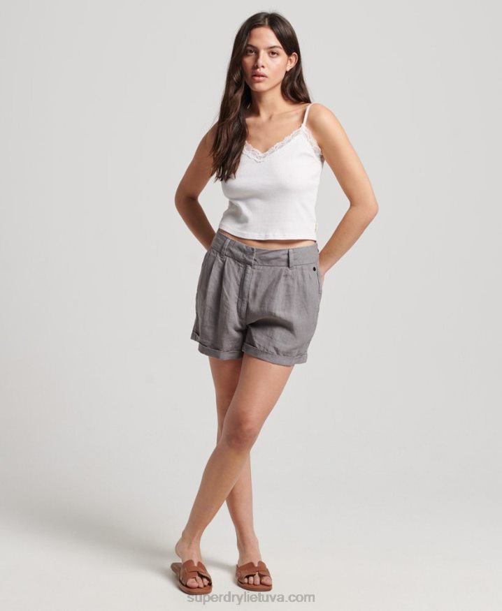 Superdry Overdyed Linen Shorts Grey Women