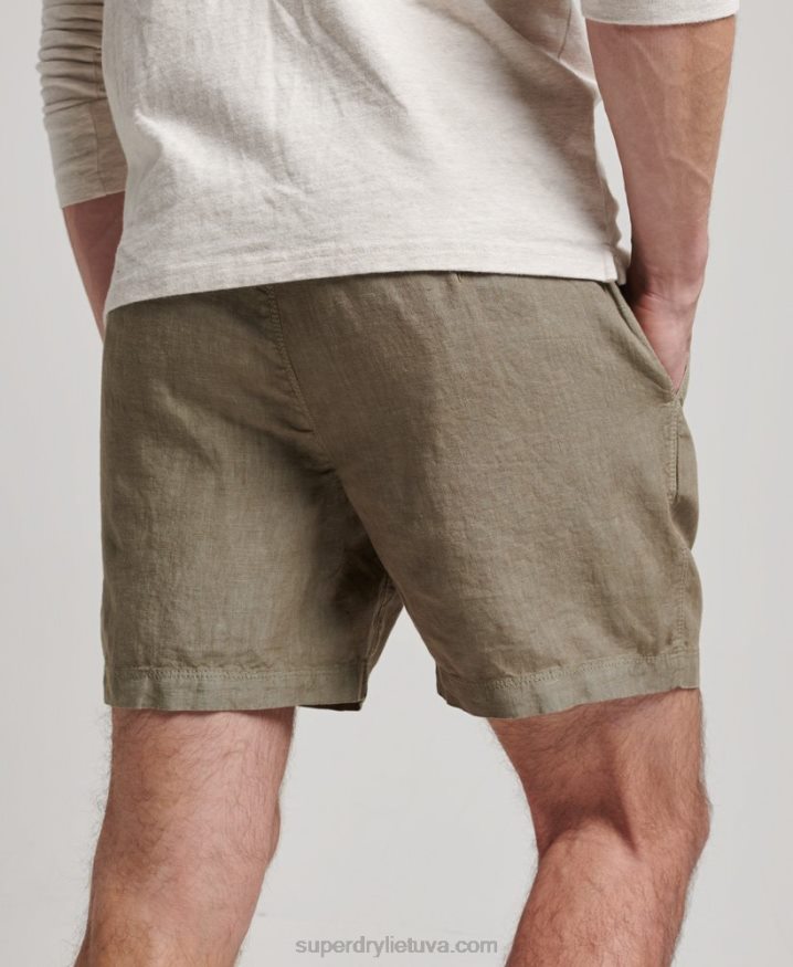 Superdry Overdyed Linen Shorts Khaki Men