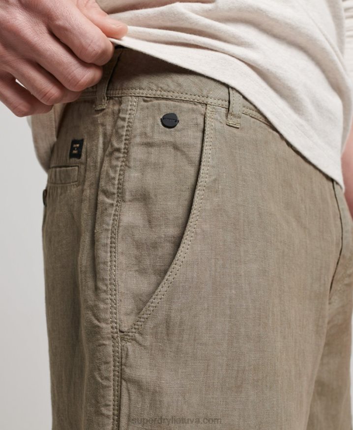 Superdry Overdyed Linen Shorts Khaki Men