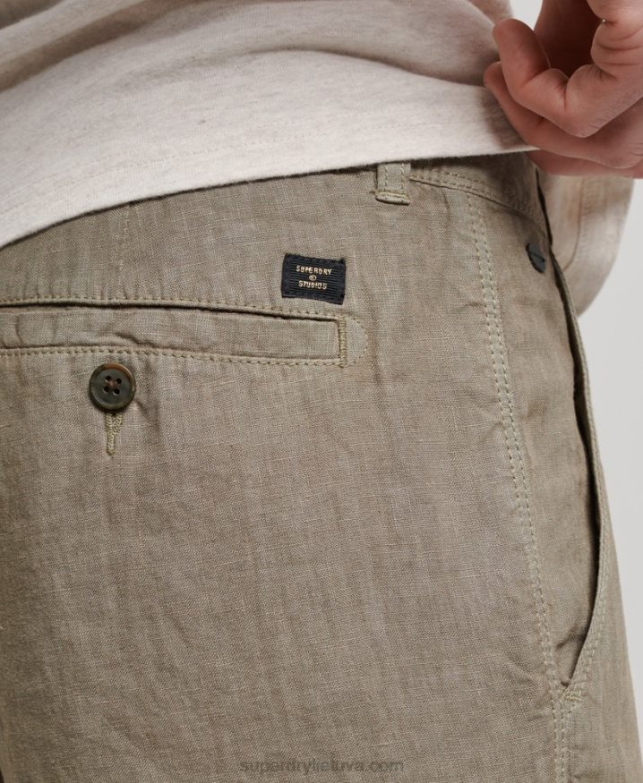 Superdry Overdyed Linen Shorts Khaki Men