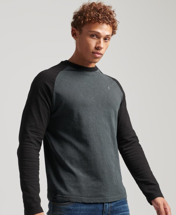 Superdry Overdyed Long Sleeve Baseball Top Dark Grey Men