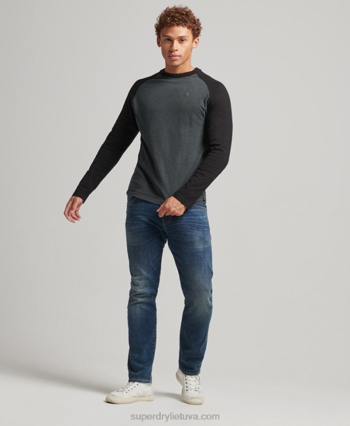 Superdry Overdyed Long Sleeve Baseball Top Dark Grey Men